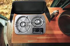 Flame King 2 Burner Built - In RV Trailer Stove with Wind Shield - Magnadyne