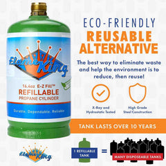 Flame King Eco Friendly 1lb Refillable Reusable Propane Cylinder + Refill Kit - Magnadyne