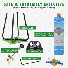 Flame King Eco Friendly Sustainable 1lb Refillable Propane Cylinder + Kit 14.1 oz