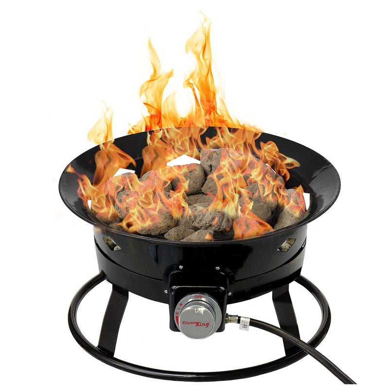 Flame King Outdoor Portable Propane Gas 19″ Fire Pit Bowl with Self Igniter Cover Carry Straps - Magnadyne