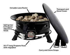 Flame King Outdoor Portable Propane Gas 24″ Fire Pit Bowl with Self Igniter Cover Carry Straps - Magnadyne