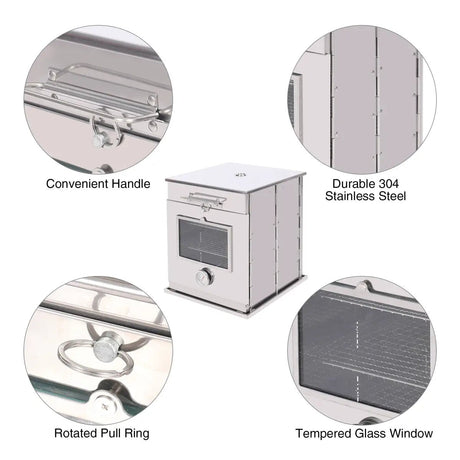 Foldable Stainless Steel Camping Oven with 3 Tier Grill for Propane Stove Baking Outdoor Cooking - Magnadyne