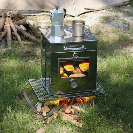 Foldable Stainless Steel Camping Oven with 3 Tier Grill for Propane Stove Baking Outdoor Cooking - Magnadyne