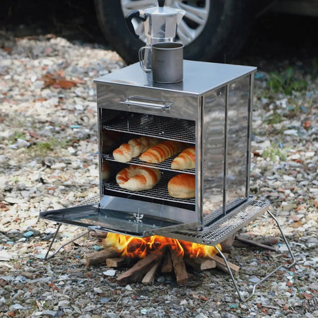 Foldable Stainless Steel Camping Oven with 3 Tier Grill for Propane Stove Baking Outdoor Cooking - Magnadyne