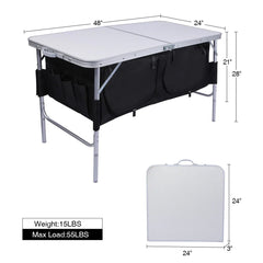 Folding Camping Table with Storage Organizer Adjustable Height - Magnadyne