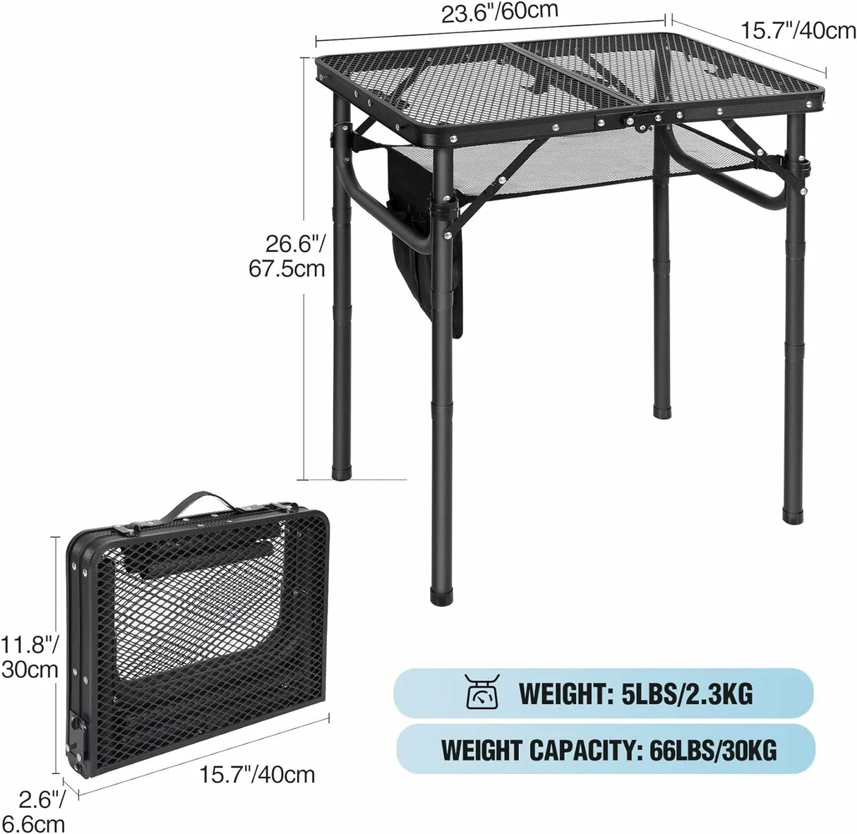 Folding Grill Table for Outside with Adjustable Height Legs - Magnadyne