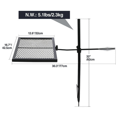 Folding Swivel Campfire Grill Heavy Duty Steel Grate with Carrying Bag for Outdoor Open Flame Cooking - Magnadyne
