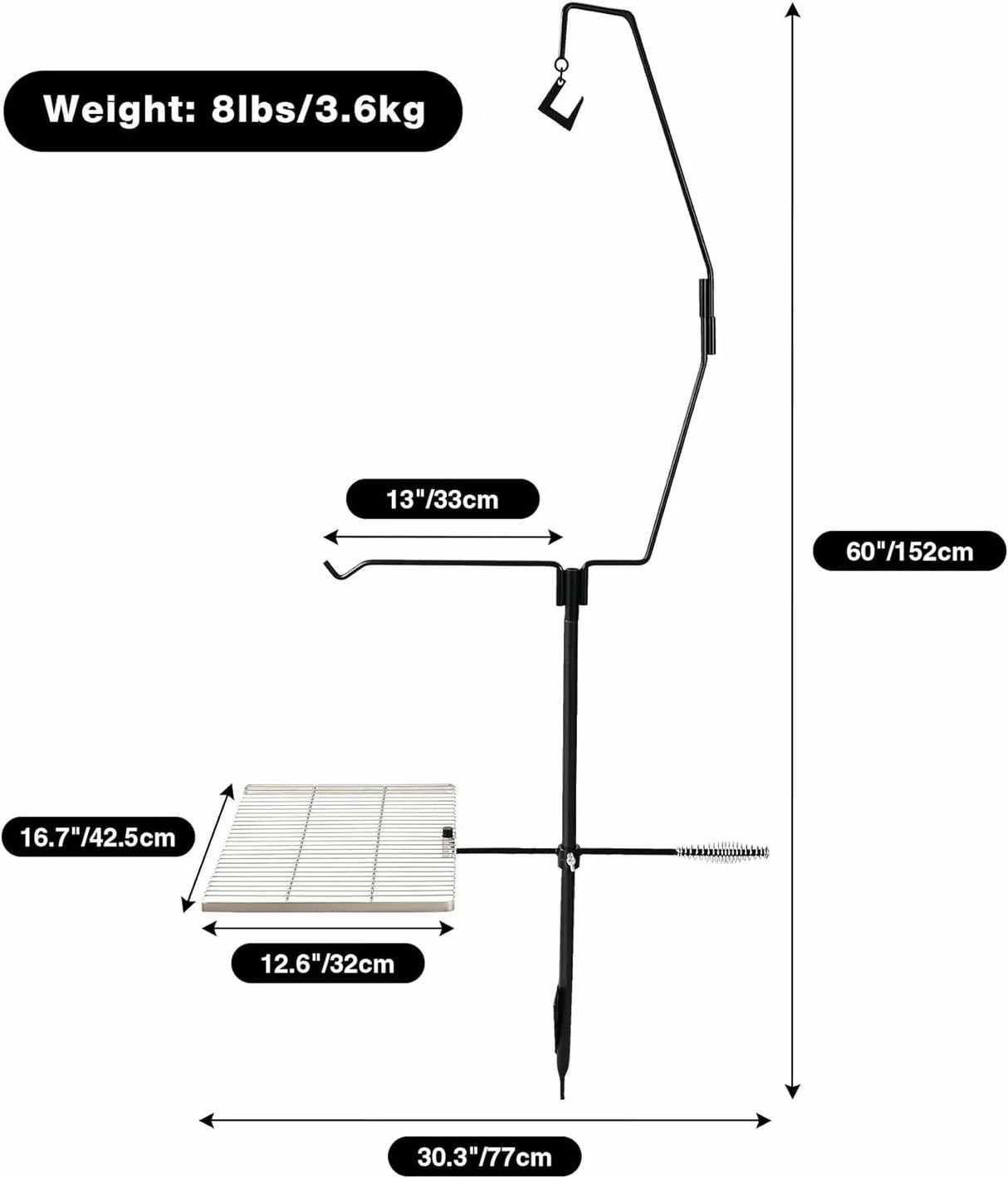 Folding Swivel Campfire Grill Heavy Duty Steel Grate with Carrying Bag for Outdoor Open Flame Cooking - Magnadyne