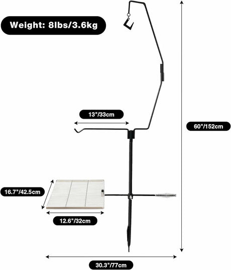 Folding Swivel Campfire Grill Heavy Duty Steel Grate with Carrying Bag for Outdoor Open Flame Cooking - Magnadyne