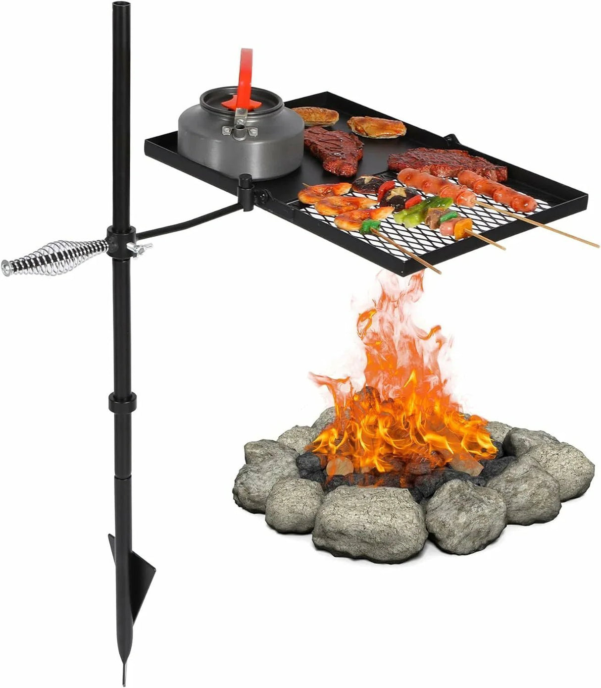 Folding Swivel Campfire Grill Heavy Duty Steel Grate with Carrying Bag for Outdoor Open Flame Cooking - Magnadyne