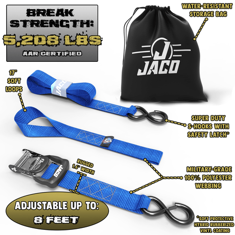 Heavy Duty Ratchet Tie Down Straps with Soft Loops (1.6" x 8 ft) | AAR Certified Break Strength (5,208 lbs) - Magnadyne