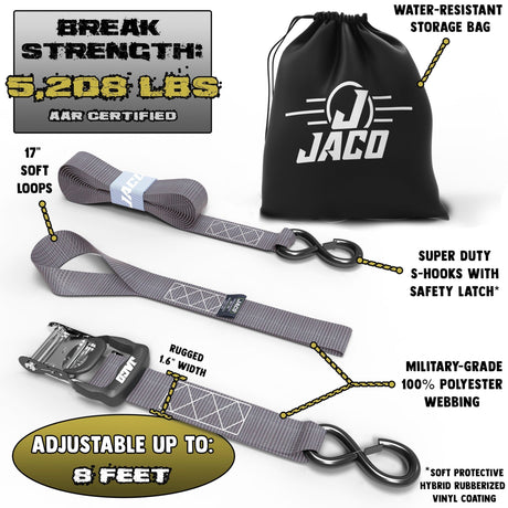Heavy Duty Ratchet Tie Down Straps with Soft Loops (1.6" x 8 ft) | AAR Certified Break Strength (5,208 lbs) - Magnadyne