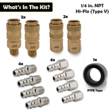 Hi-Flo Quick Connect Air Fittings | Plug & Coupler Kit - 1/4" NPT (Set of 12) - Magnadyne
