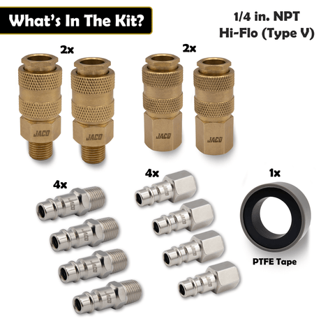 Hi-Flo Quick Connect Air Fittings | Plug & Coupler Kit - 1/4" NPT (Set of 12) - Magnadyne