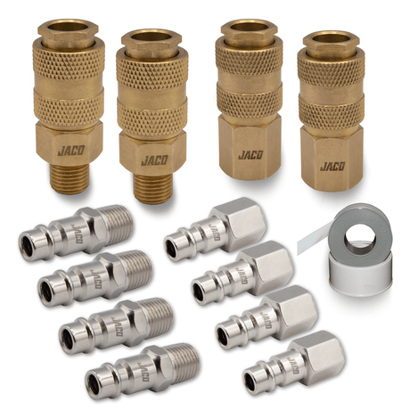 Hi-Flo Quick Connect Air Fittings | Plug & Coupler Kit - 1/4" NPT (Set of 12) - Magnadyne