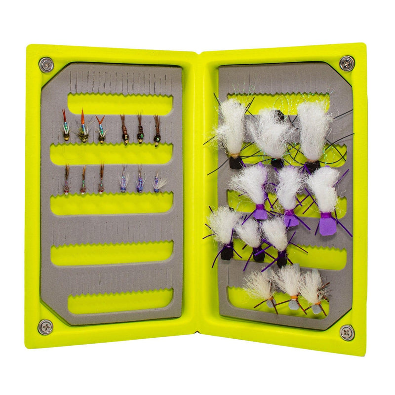 JHFLYCO Loaded Foam Fly Box - Hopper Dropper w/ 50m Spool of 4X Fluoroflex Tippet - Magnadyne