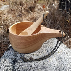 Kyrre™ Carved Nordic Kuksa - Solid Wood Camp Mug & Spoon Set - Magnadyne