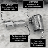 Lightning™ XP Locking Presta Air Chuck for Bike Tires - 1/4" F-NPT (Presta Valves) - Magnadyne