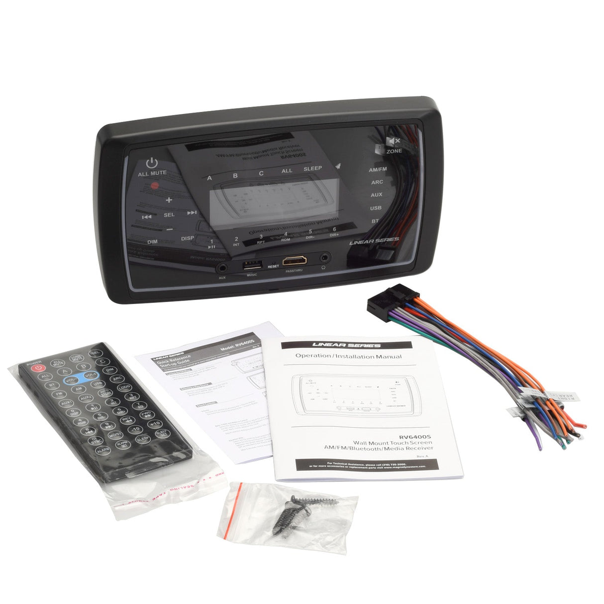 Linear Series RV6400S | Wall Mount Touch Screen Single Din AM/FM/BT/3-Zone Receiver - Magnadyne