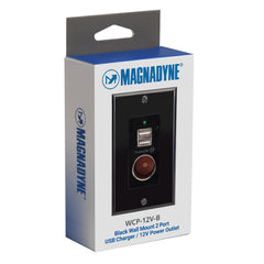 Magnadyne WCP - 12V - B | Wall Mount USB Charger | 2 Ports and 12V Power Outlet w/ Wall Plate - Magnadyne