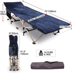 Padded Folding Camping Cot for Adults, Blue Grey - Magnadyne