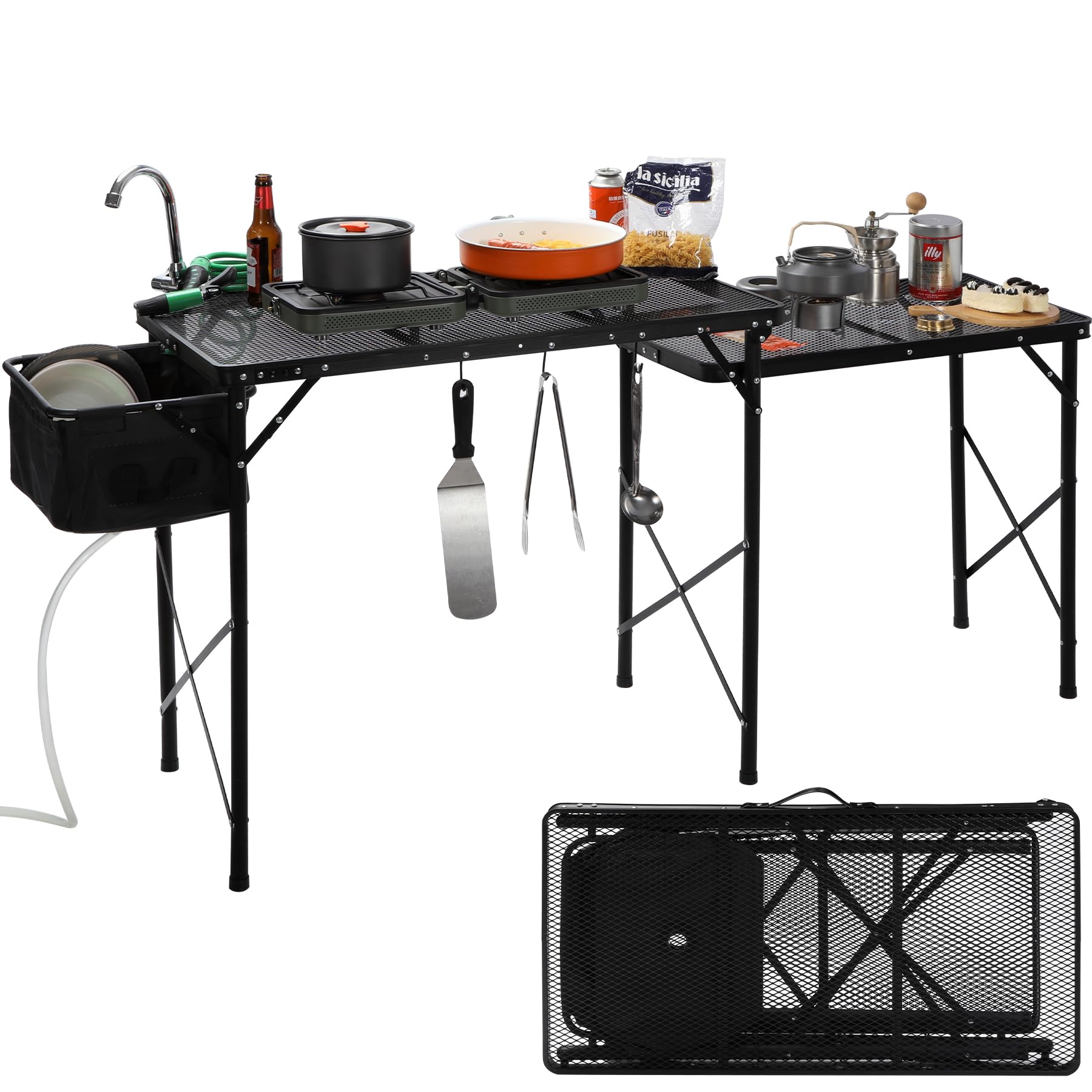 Portable Camping Kitchen Table with Storage Organizer for Outdoor 4ft