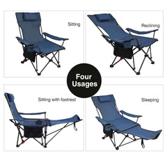 Portable Folding Reclining Camp Chairs with Removable Footrest and Adjustable Backrest, Blue - Magnadyne