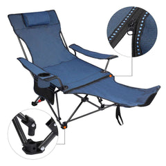 Portable Folding Reclining Camp Chairs with Removable Footrest and Adjustable Backrest, Blue - Magnadyne