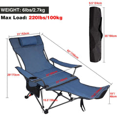 Portable Folding Reclining Camp Chairs with Removable Footrest and Adjustable Backrest, Blue - Magnadyne