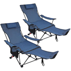 Portable Folding Reclining Camp Chairs with Removable Footrest and Adjustable Backrest, Blue - Magnadyne