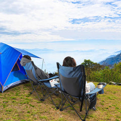 Portable Folding Reclining Camp Chairs with Removable Footrest and Adjustable Backrest, Blue - Magnadyne