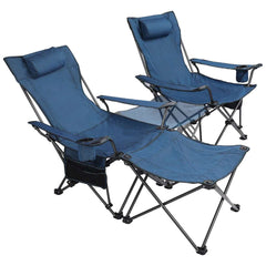 Portable Folding Reclining Camp Chairs with Removable Footrest and Adjustable Backrest, Blue - Magnadyne