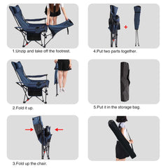 Portable Folding Reclining Camp Chairs with Removable Footrest and Adjustable Backrest, Blue - Magnadyne