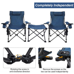 Portable Folding Reclining Camp Chairs with Removable Footrest and Adjustable Backrest, Blue - Magnadyne