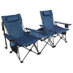 Portable Folding Reclining Camp Chairs with Removable Footrest and Adjustable Backrest, Blue - Magnadyne