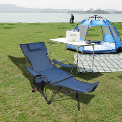 Portable Folding Reclining Camp Chairs with Removable Footrest and Adjustable Backrest, Blue - Magnadyne