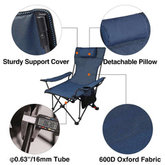 Portable Folding Reclining Camp Chairs with Removable Footrest and Adjustable Backrest, Blue - Magnadyne