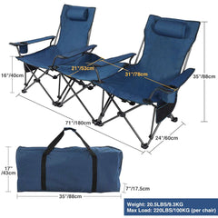 Portable Folding Reclining Camp Chairs with Removable Footrest and Adjustable Backrest, Blue - Magnadyne