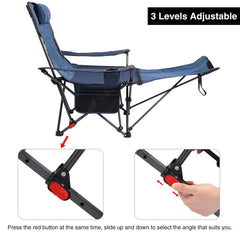 Portable Folding Reclining Camp Chairs with Removable Footrest and Adjustable Backrest, Blue - Magnadyne