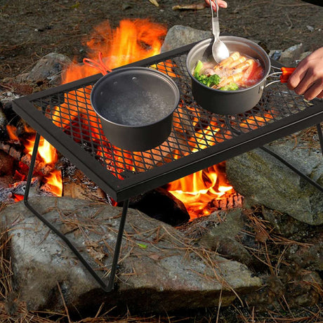 Portable Heavy Duty Folding Steel Campfire Grill Grate for Outdoor Cooking, Black - Magnadyne