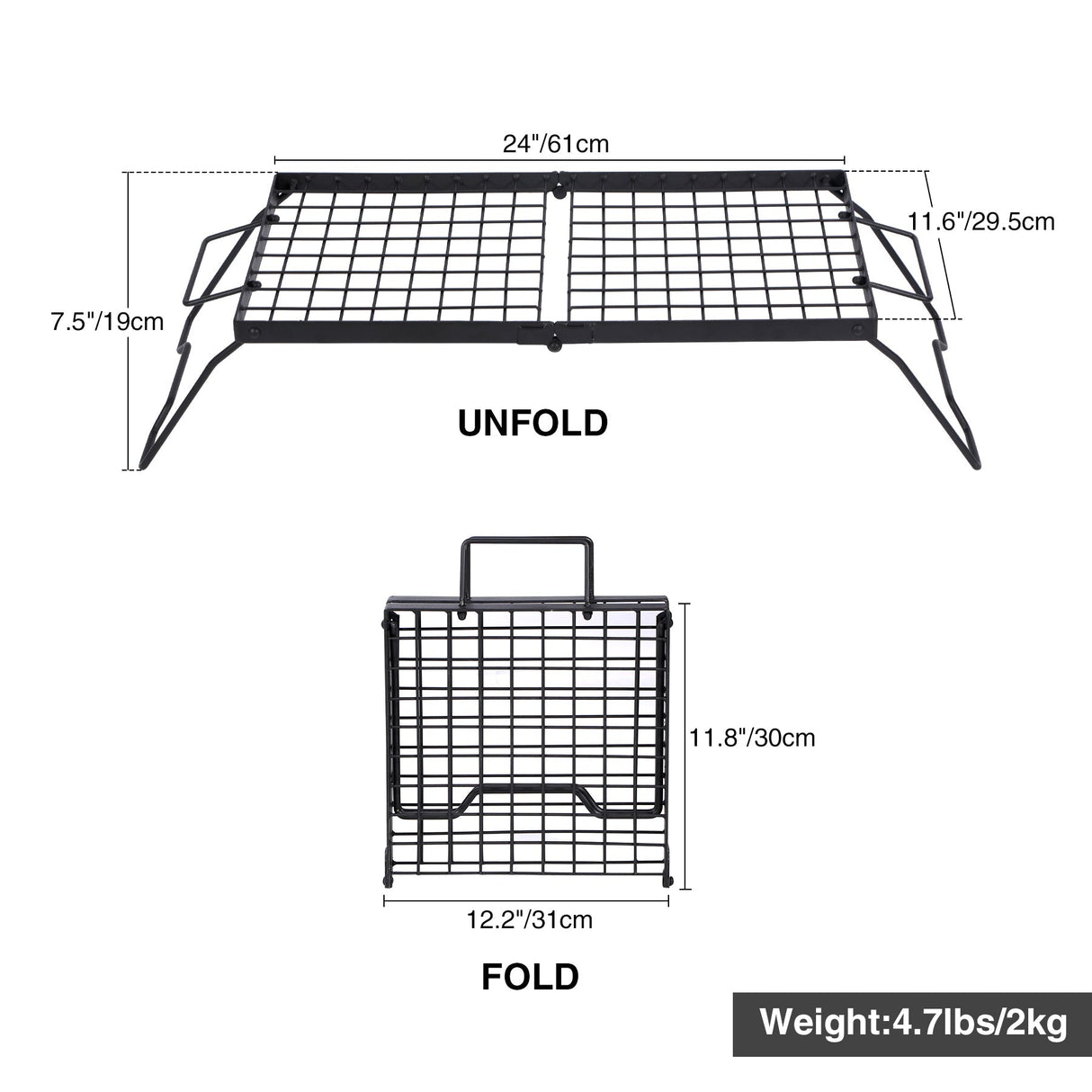 Portable Heavy Duty Folding Steel Campfire Grill Grate for Outdoor Cooking, Black - Magnadyne