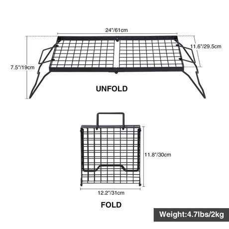 Portable Heavy Duty Folding Steel Campfire Grill Grate for Outdoor Cooking, Black - Magnadyne