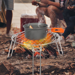 Portable Round Campfire Grill Grate with Foldable Legs, 12” - Magnadyne