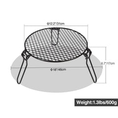 Portable Round Campfire Grill Grate with Foldable Legs, 12” - Magnadyne