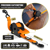 Retractable Ratchet Straps - 1" x 15 ft (1,760 lbs Break Strength) | Auto Self Retracting Cargo Tie Down Strap Set - Magnadyne