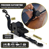 Retractable Ratchet Straps - 1" x 15 ft (1,760 lbs Break Strength) | Auto Self Retracting Cargo Tie Down Strap Set - Magnadyne
