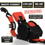 Retractable Ratchet Straps - 1" x 15 ft (1,760 lbs Break Strength) | Auto Self Retracting Cargo Tie Down Strap Set - Magnadyne