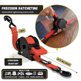 Retractable Ratchet Straps - 1" x 15 ft (1,760 lbs Break Strength) | Auto Self Retracting Cargo Tie Down Strap Set - Magnadyne