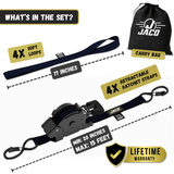 Retractable Ratchet Straps - 1" x 15 ft (1,760 lbs Break Strength) | Auto Self Retracting Cargo Tie Down Strap Set - Magnadyne
