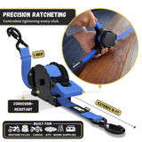Retractable Ratchet Straps - 1" x 15 ft (1,760 lbs Break Strength) | Auto Self Retracting Cargo Tie Down Strap Set - Magnadyne